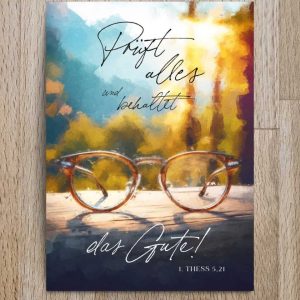 Jahreslosung 2025 Postkarte Motiv Brille