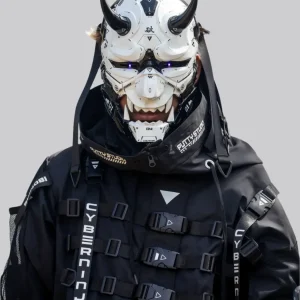 Weiße Cyberpunk-Oni-Maske